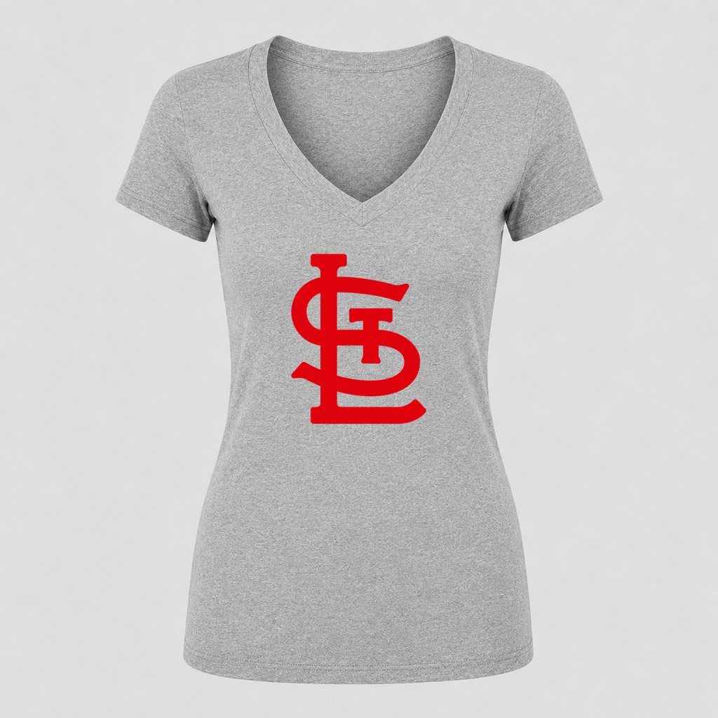 Women's St. Louis Cardinals V Neck T-Shirt in gray