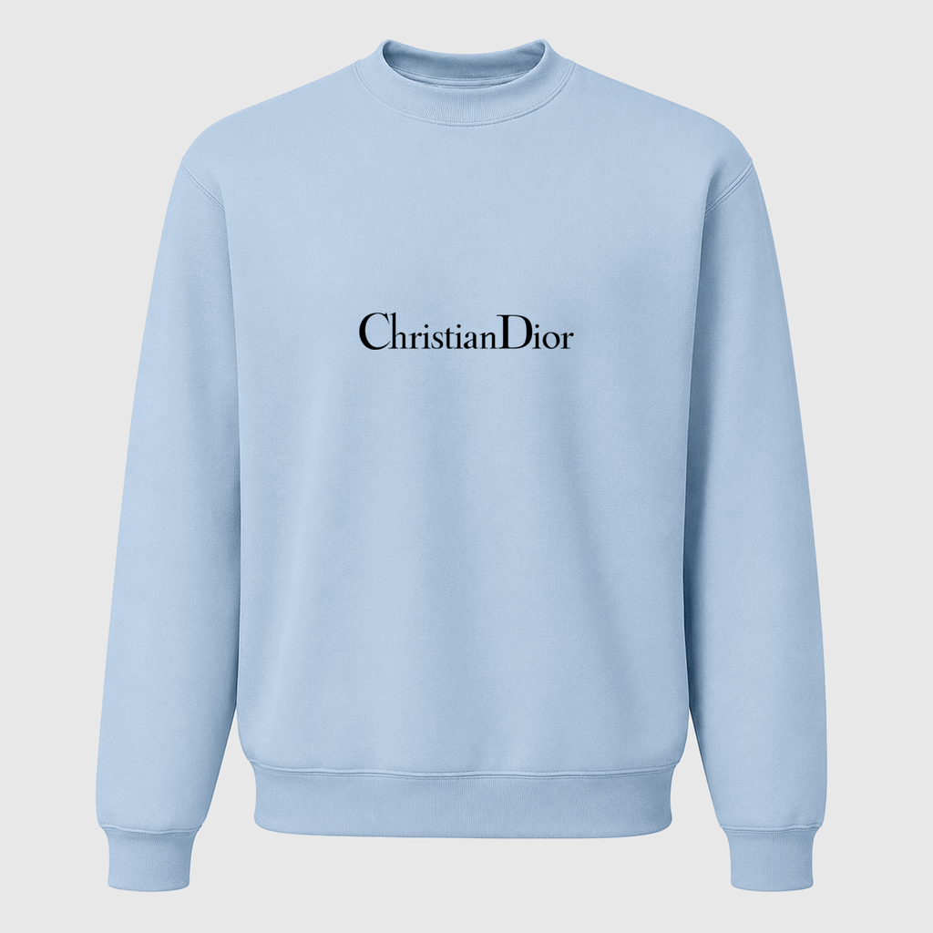 Men's Dior Black Logo Crewneck Sweatshirt - Sky Blue
