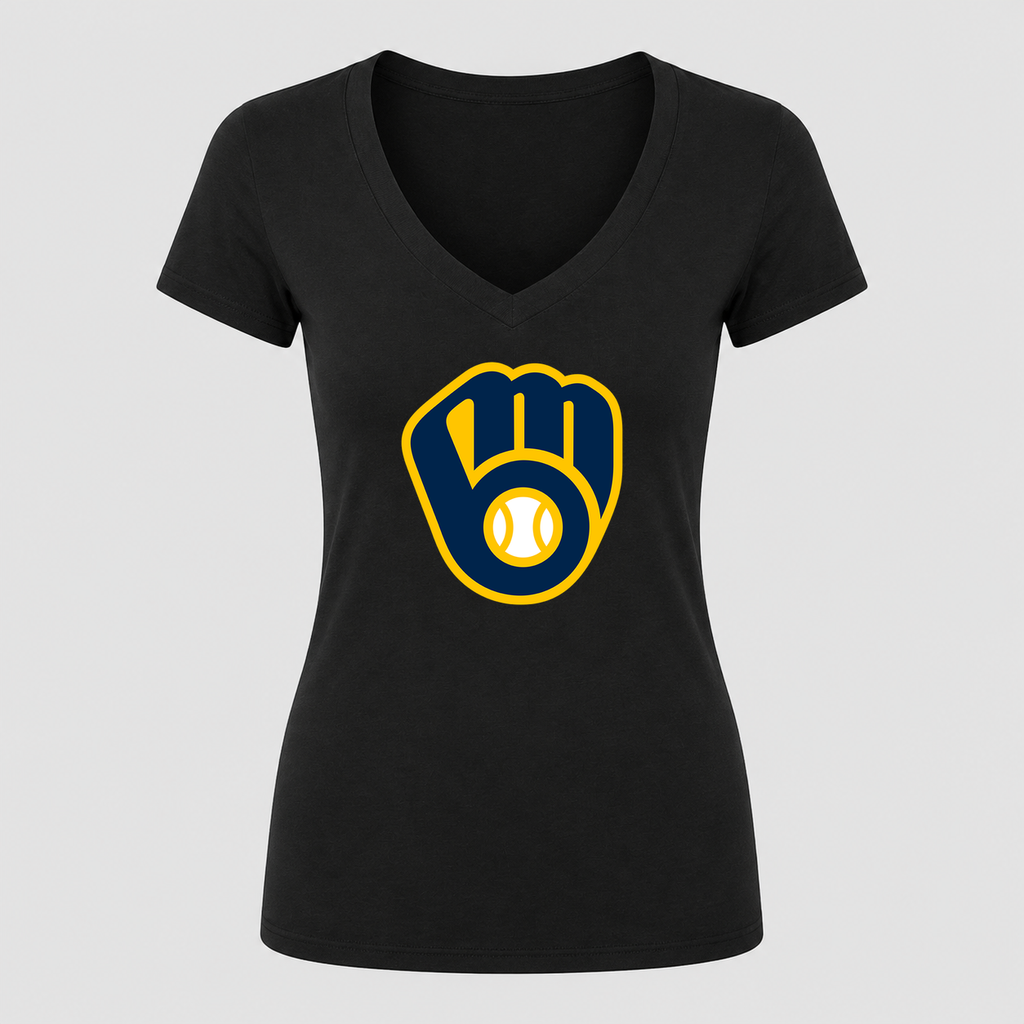 Women's Milwaukee Brewers V Neck T-Shirt in black
