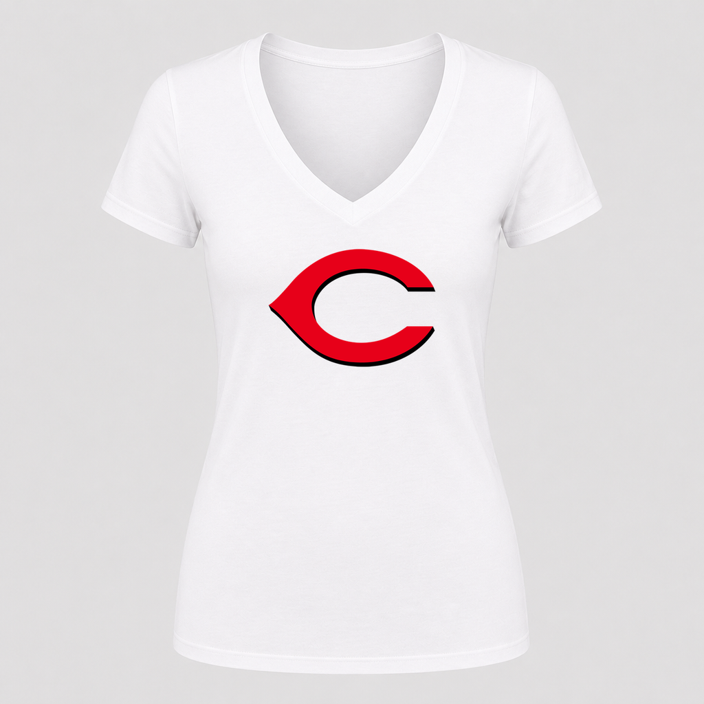Women's Cincinnati Reds V Neck T-Shirt in white
