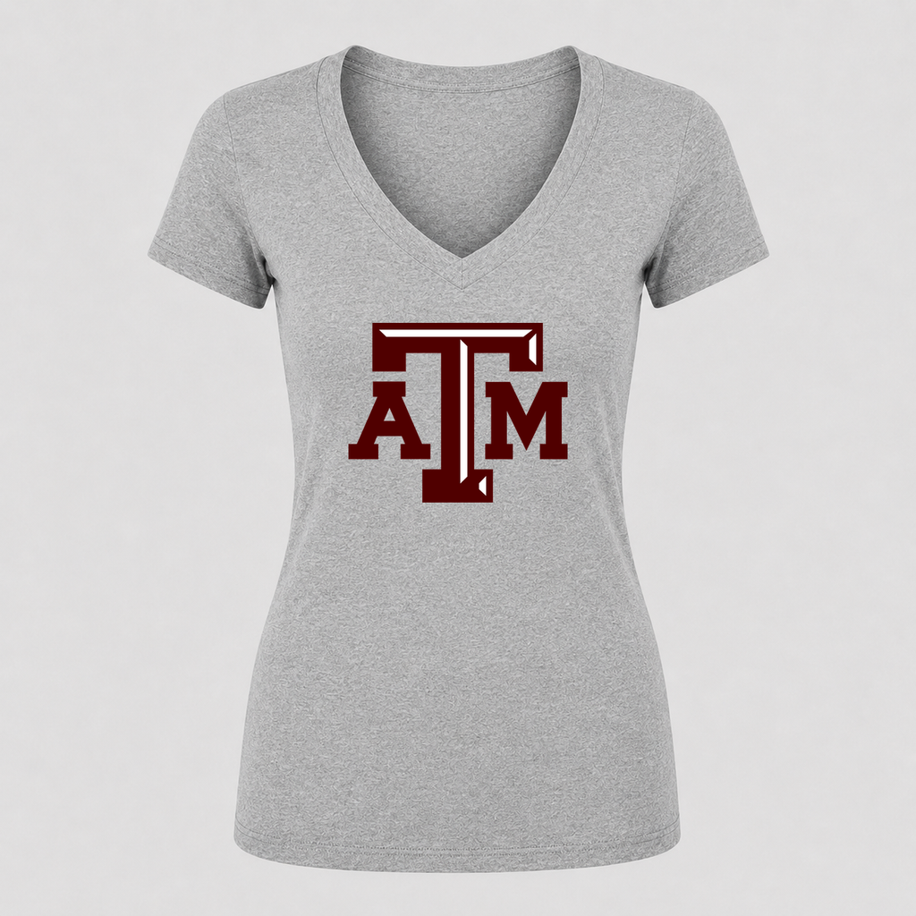 Women's Texas A&M University V Neck T-Shirt in gray
