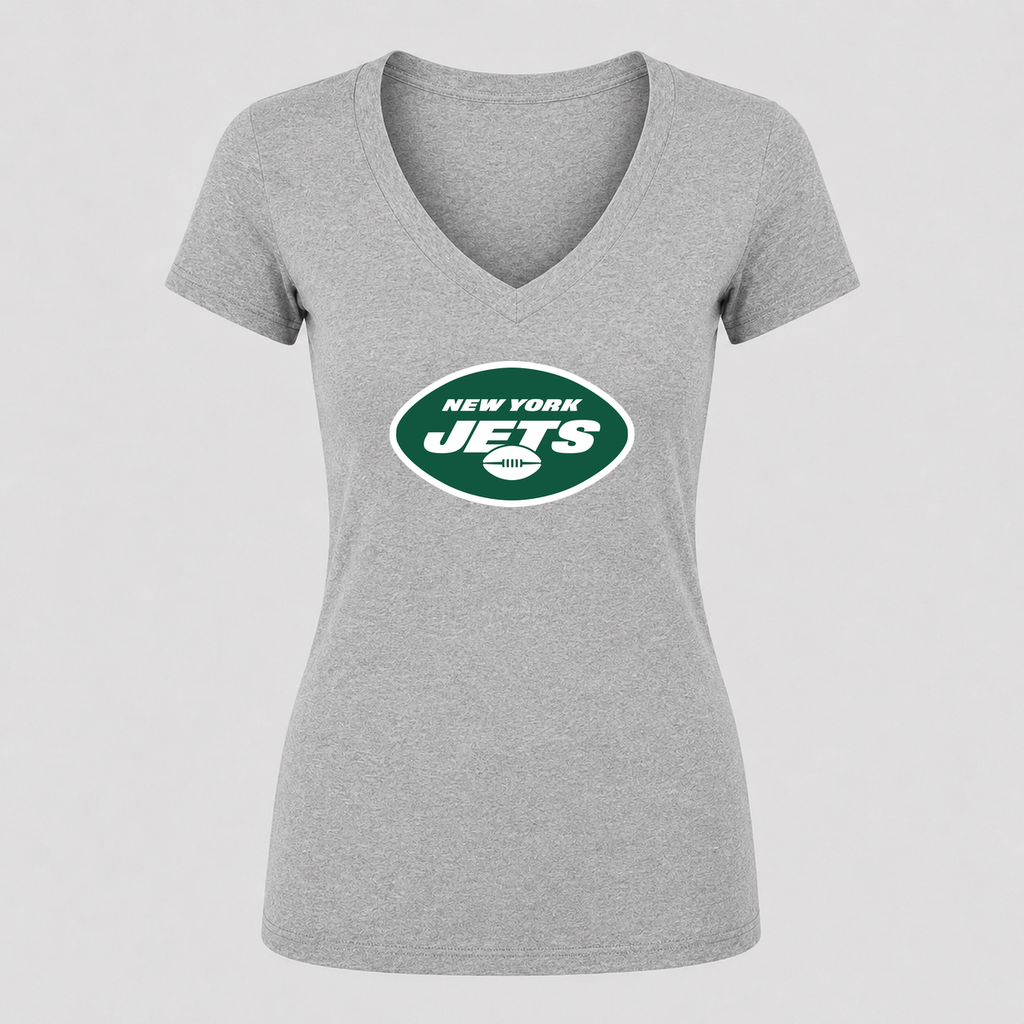 Women's New York Jets V Neck T-Shirt in gray