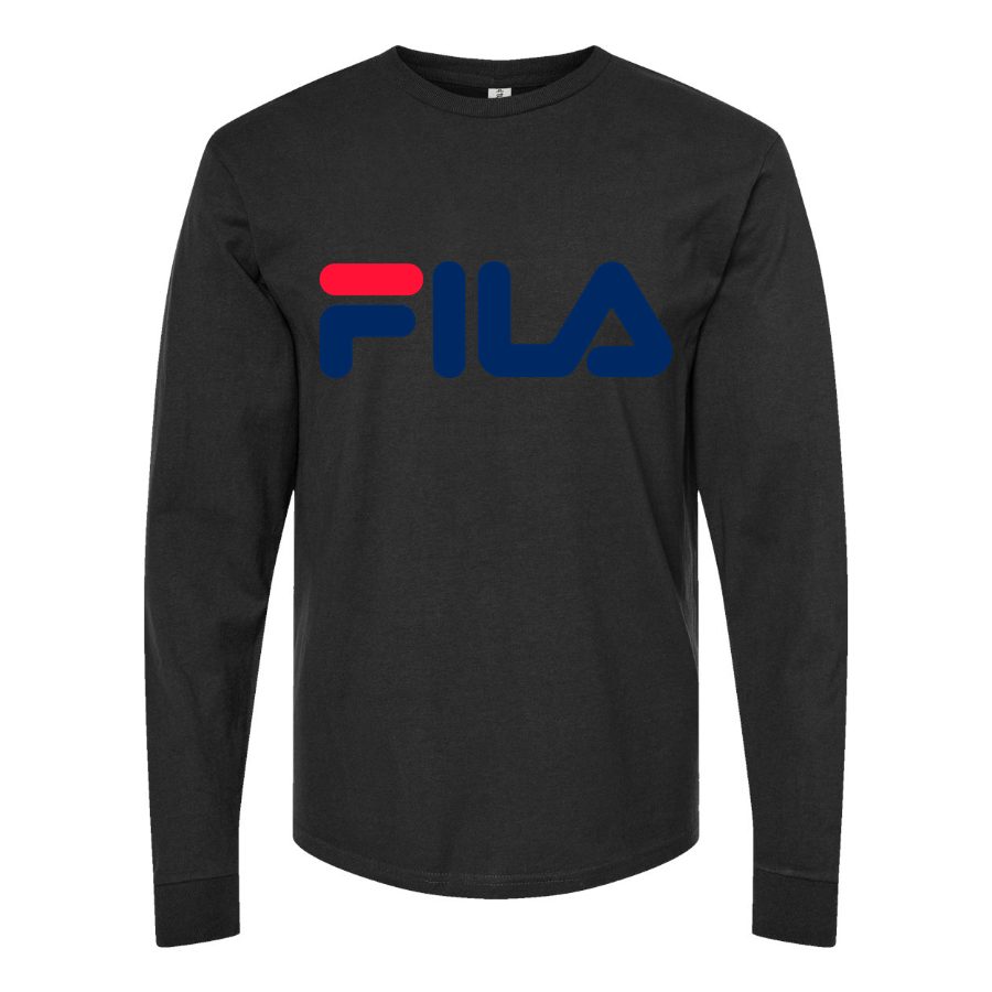 Men's Fila-logo-1536x864 Long sleeves Cotton Blend T-Shirt - Black