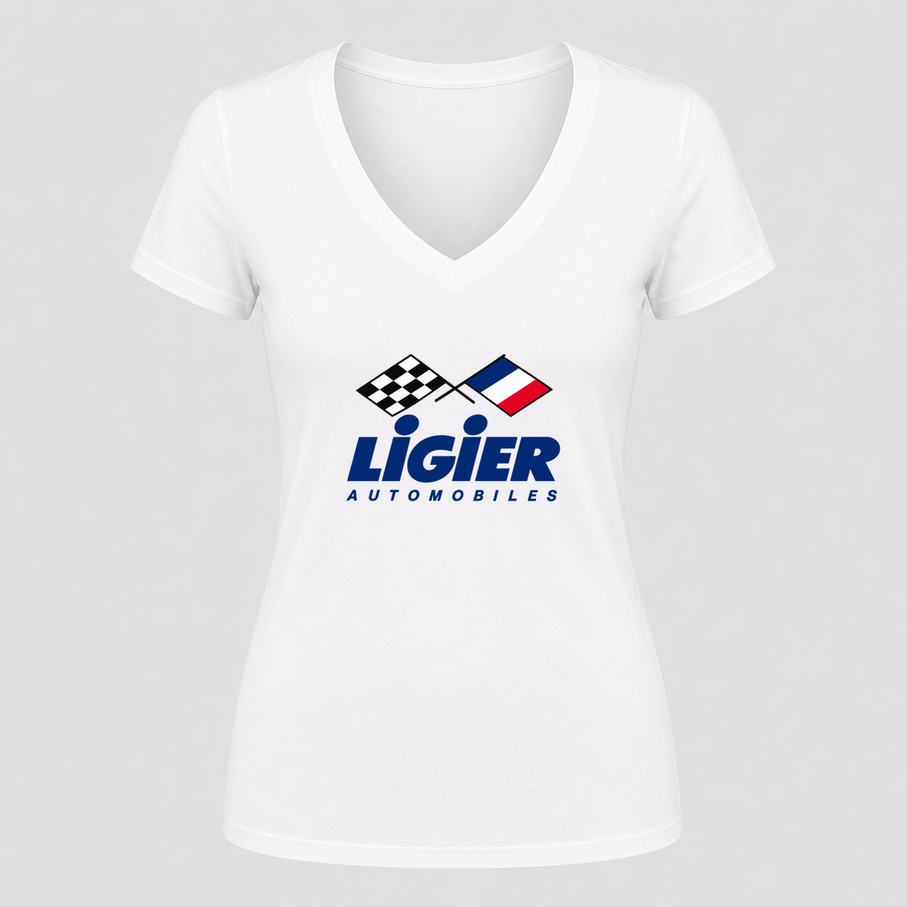 Women's Ligier Automobiles V Neck T-Shirt in white