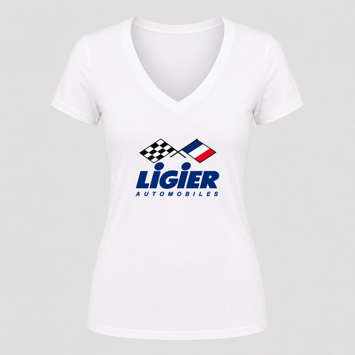 Women's Ligier Automobiles V Neck T-Shirt in white