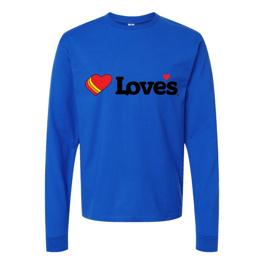 Men's Loves-Travel-Stops-Logo Long sleeves Cotton Blend T-Shirt - Blue