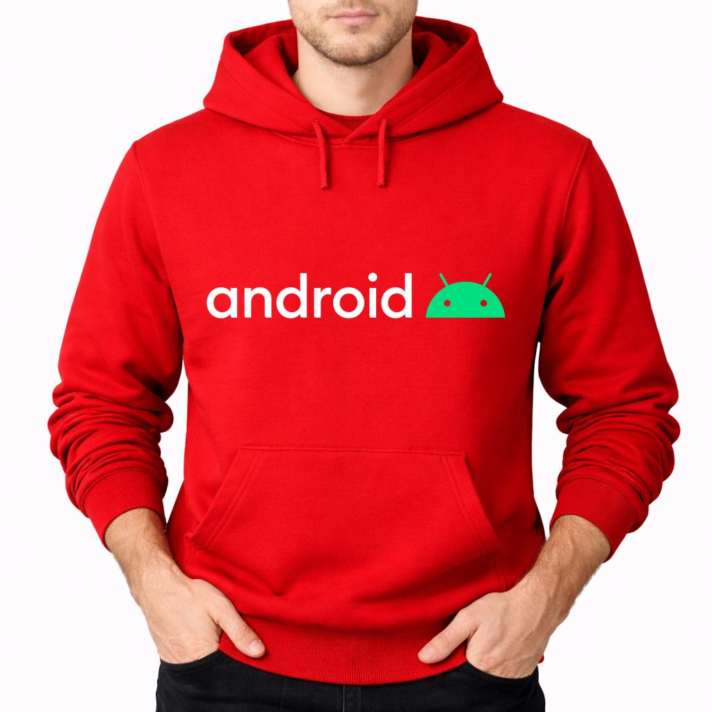 Men's Android White Pullover Hoodie - Red