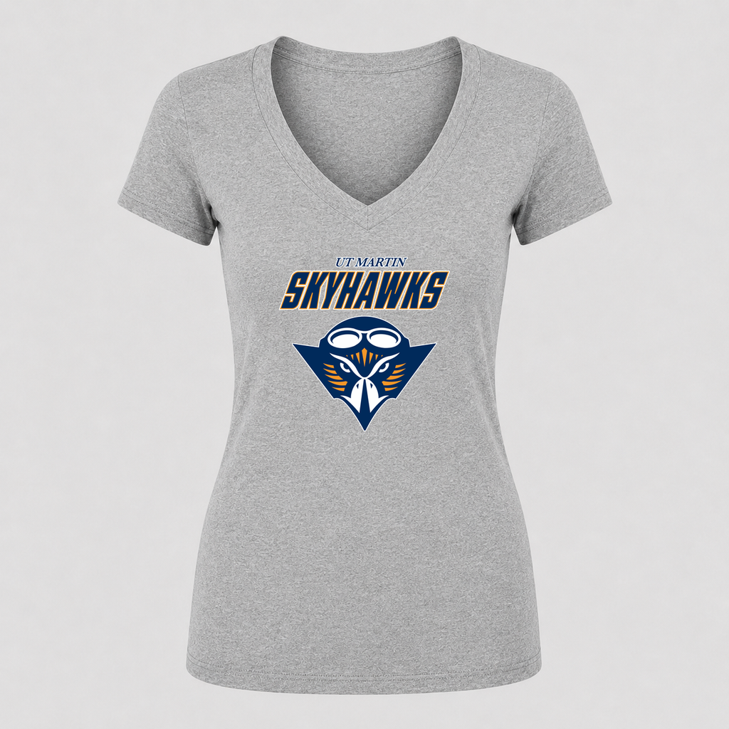 Women's Tennessee Martin Skyhawks Alternate Design V Neck T-Shirt in gray
