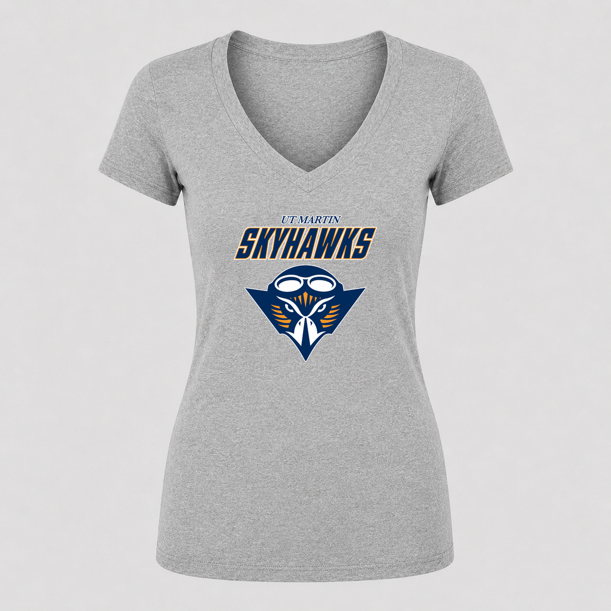 Women's Tennessee Martin Skyhawks Alternate Design V Neck T-Shirt in gray
