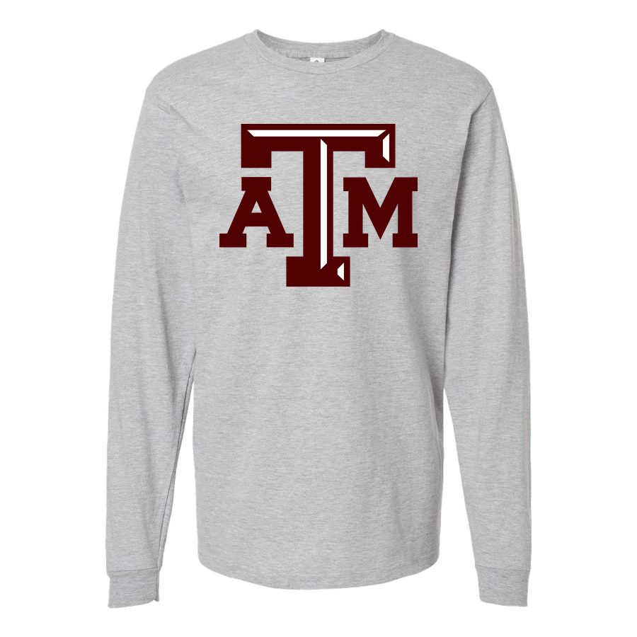 Men's texas-am-university-logo-png-transparent Long sleeves Cotton Blend T-Shirt - Gray