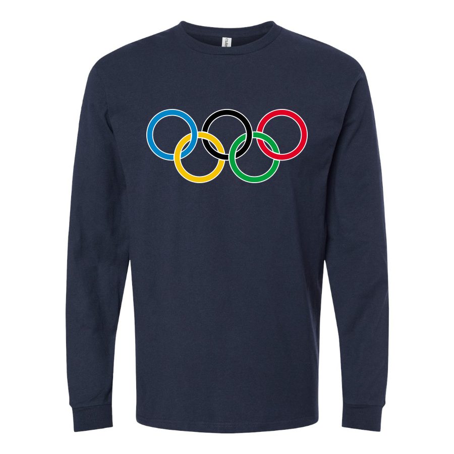 Men's Olympic Ring BK-logo Long sleeves Cotton Blend T-Shirt - Navy