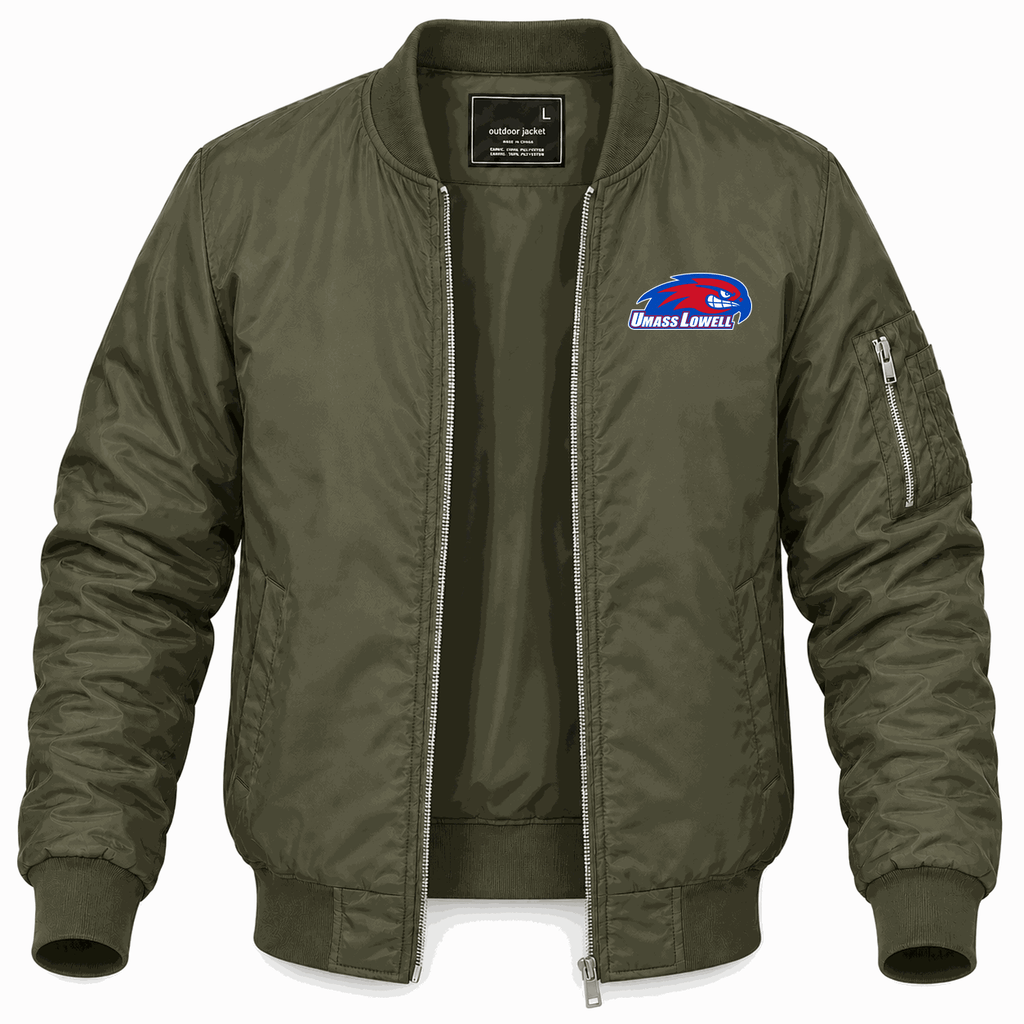 Men's UMass Lowell River Hawks Logo Lightweight Bomber Jacket - Army Green