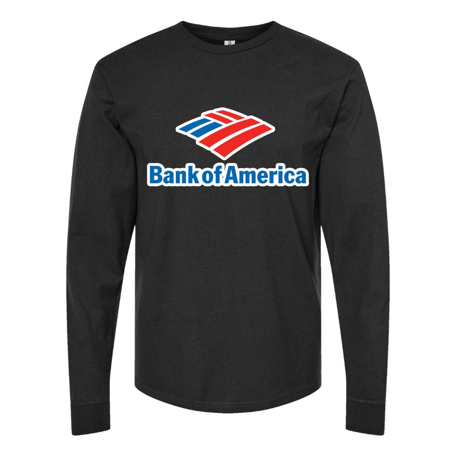 Men's Bank of America Logo Long sleeves Cotton Blend T-Shirt - Black