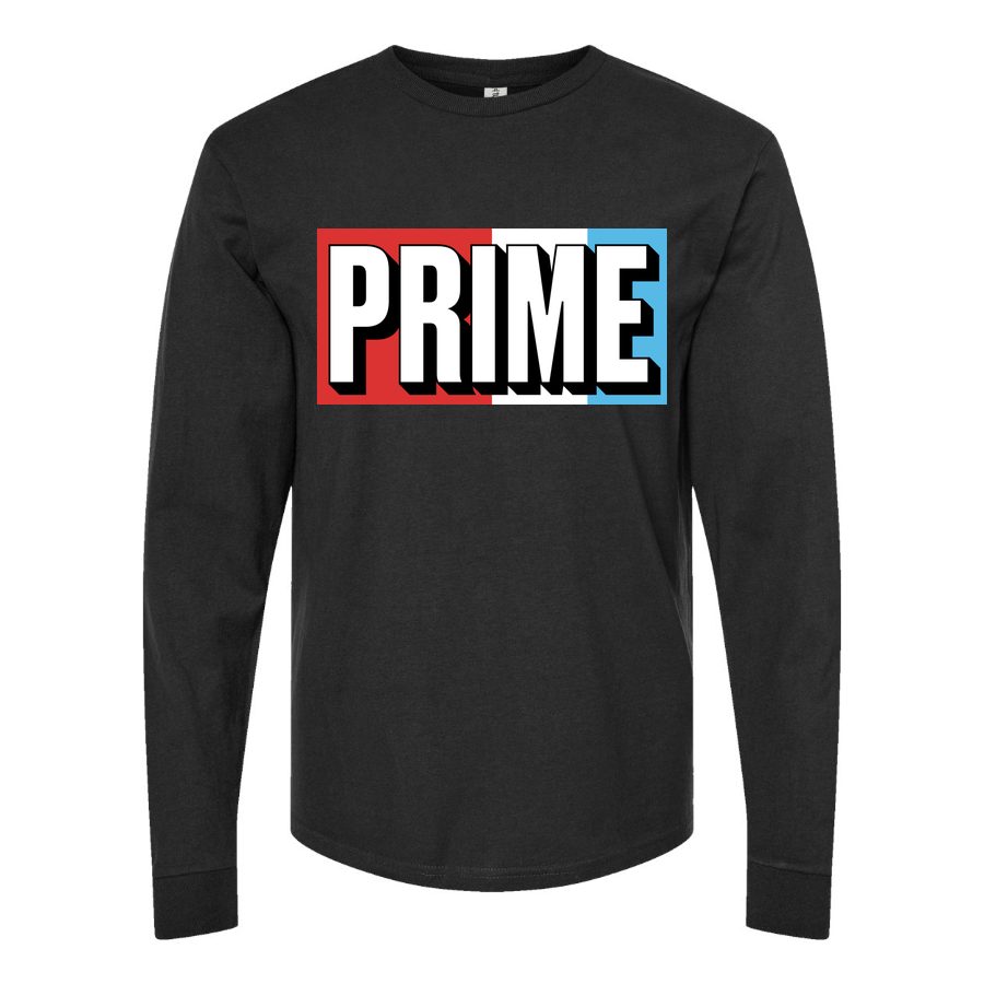 Men's Prime Drink Logo Long sleeves Cotton Blend T-Shirt - Black