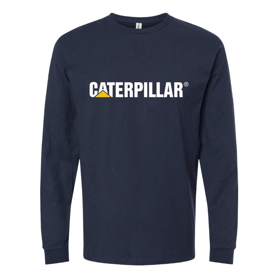 Men's Caterpillar-Logo White Long sleeves Cotton Blend T-Shirt - Navy