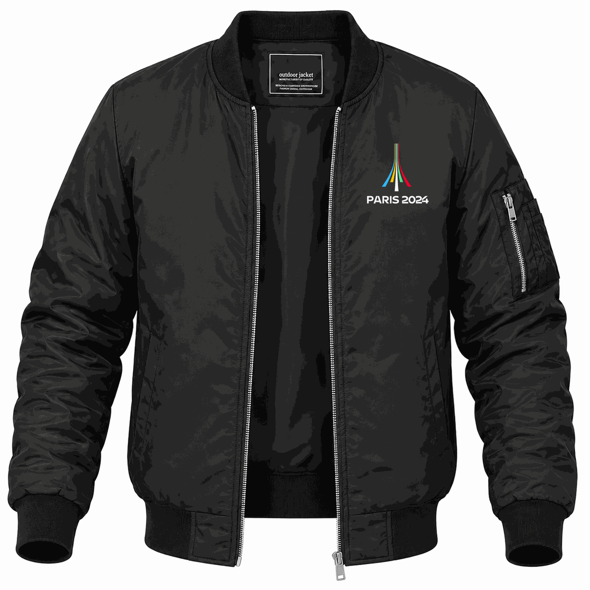 Men's Paris 2024 Olympics logo white Lightweight Bomber Jacket - Black