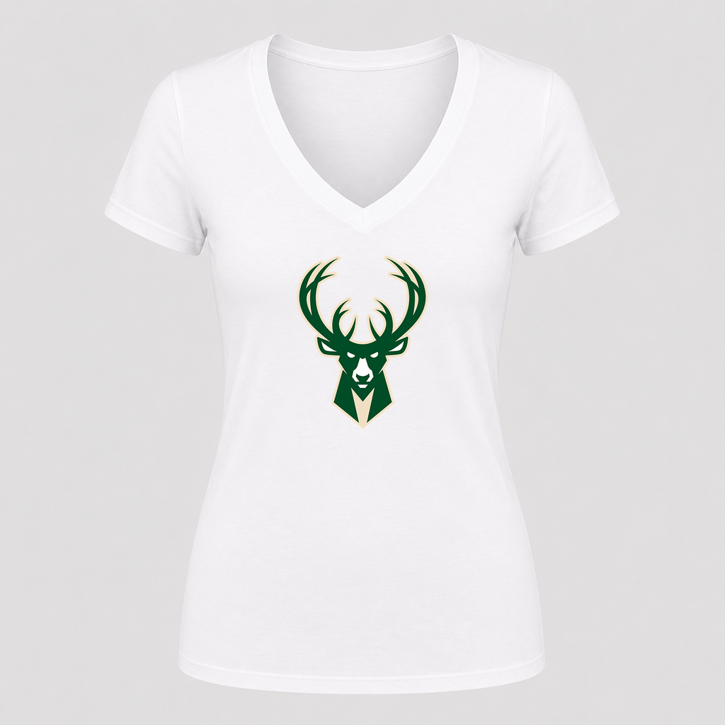 Women's Milwaukee Bucks V Neck T-Shirt in white