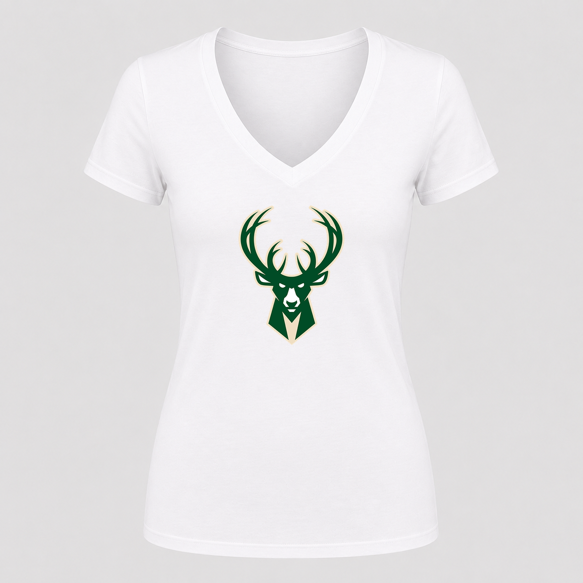 Women's Milwaukee Bucks V Neck T-Shirt in white