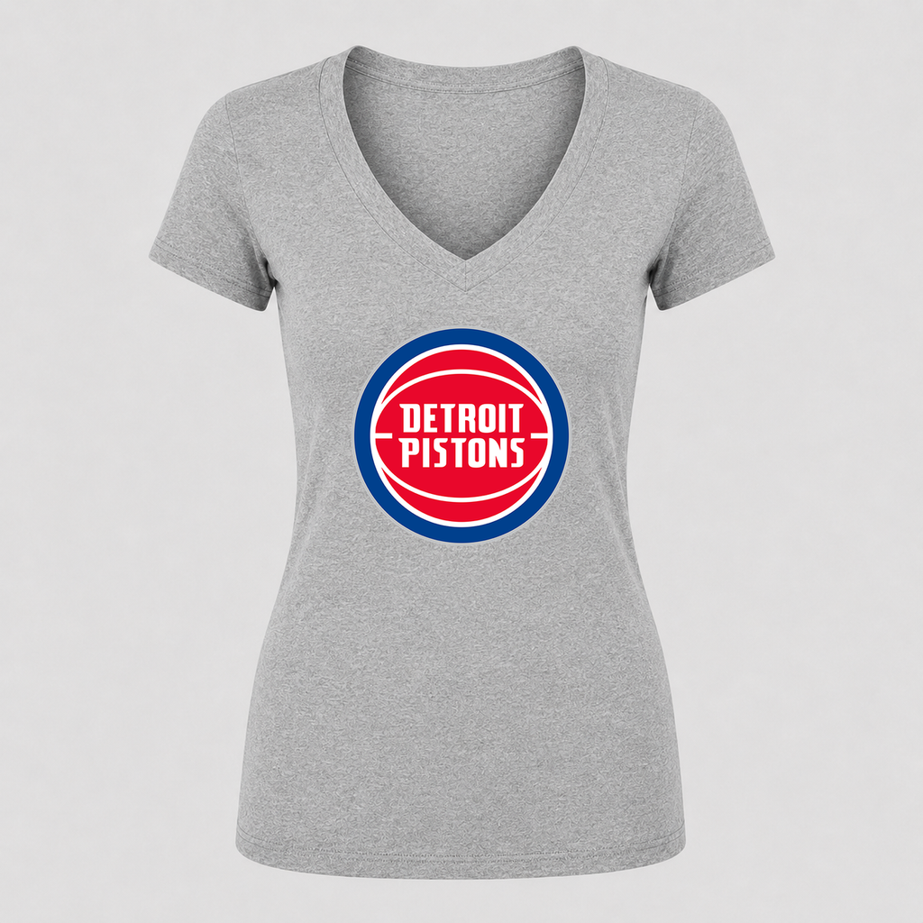 Women's Detroit Pistons V Neck T-Shirt in gray