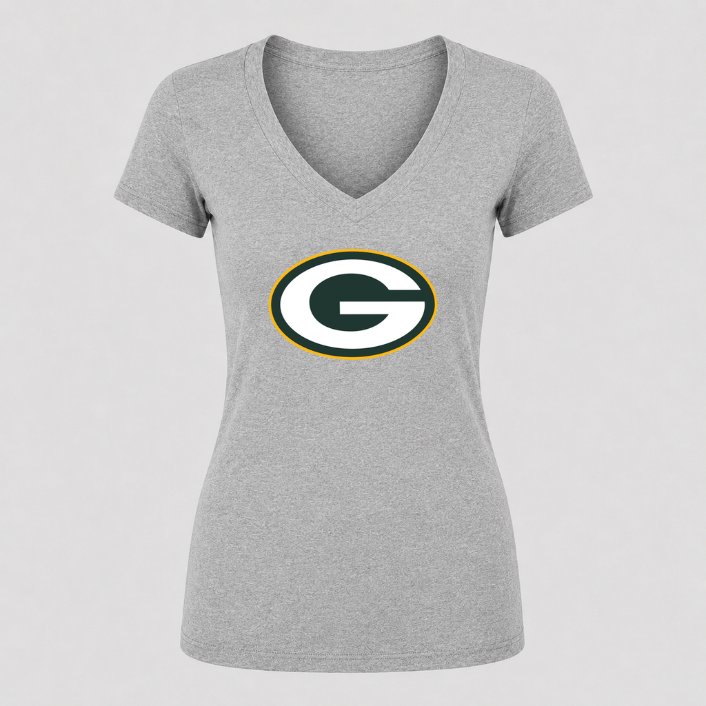 Women's Green Bay Packers V Neck T-Shirt in gray
