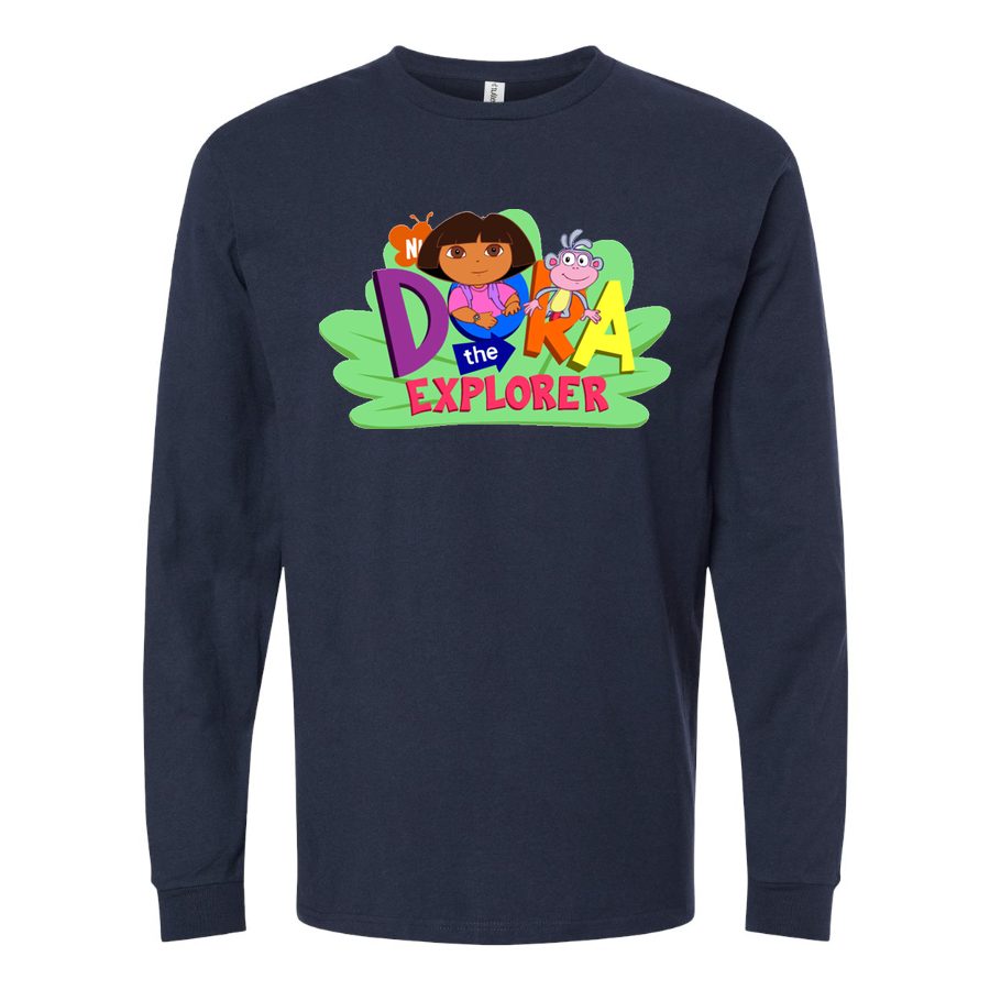 Men's Dora-the-Explorer-Logo-PNG 001 Long sleeves Cotton Blend T-Shirt - Navy