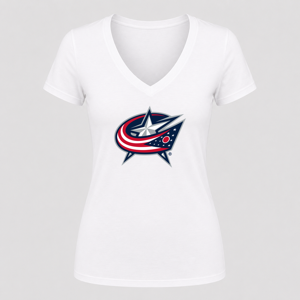 Women's Columbus Blue Jackets V Neck T-Shirt in white