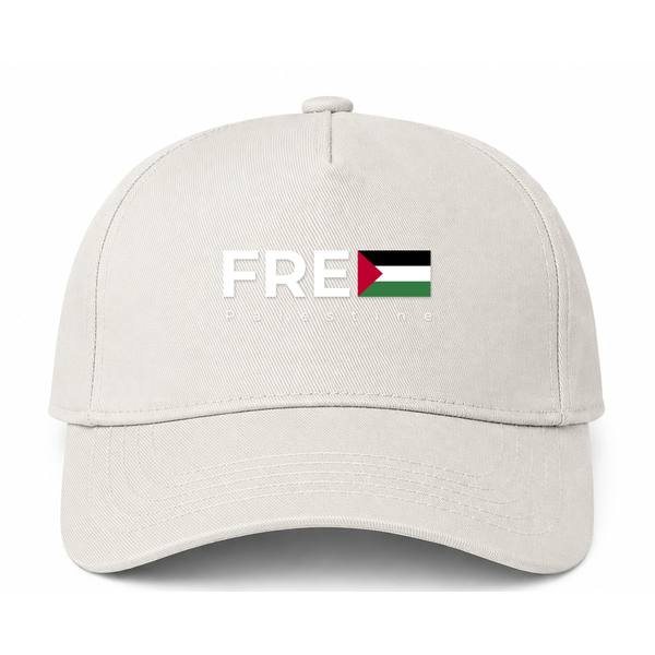 Free Palestine White Logo Beige Dad Baseball Cap Hat