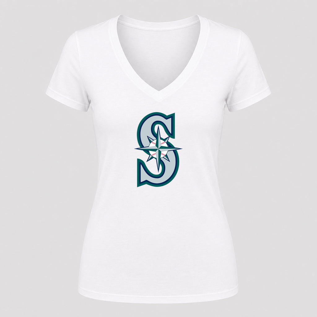 Women's Seattle Mariners V Neck T-Shirt in white