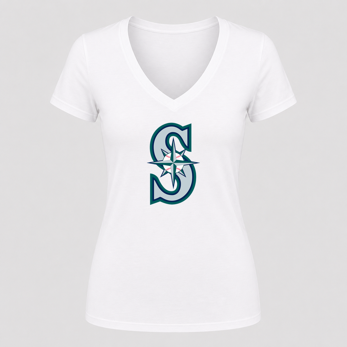 Women's Seattle Mariners V Neck T-Shirt in white