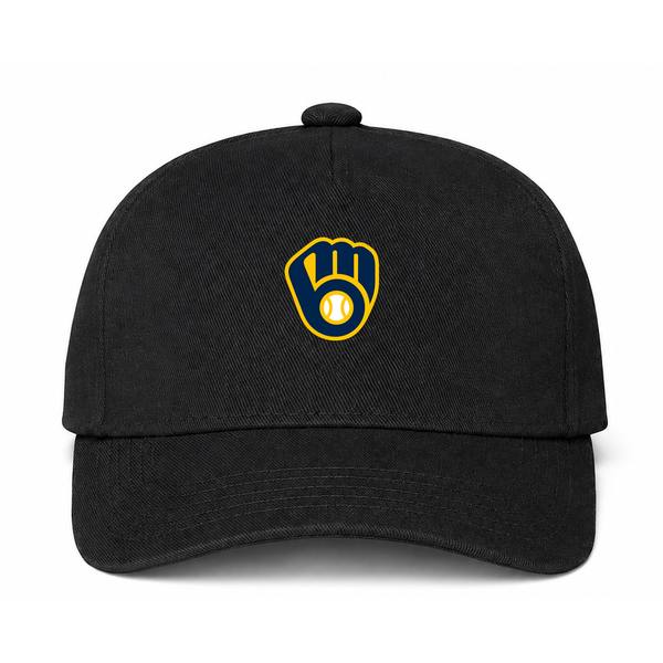 Milwaukee Brewers MLB Logo Black Dad Baseball Cap Hat