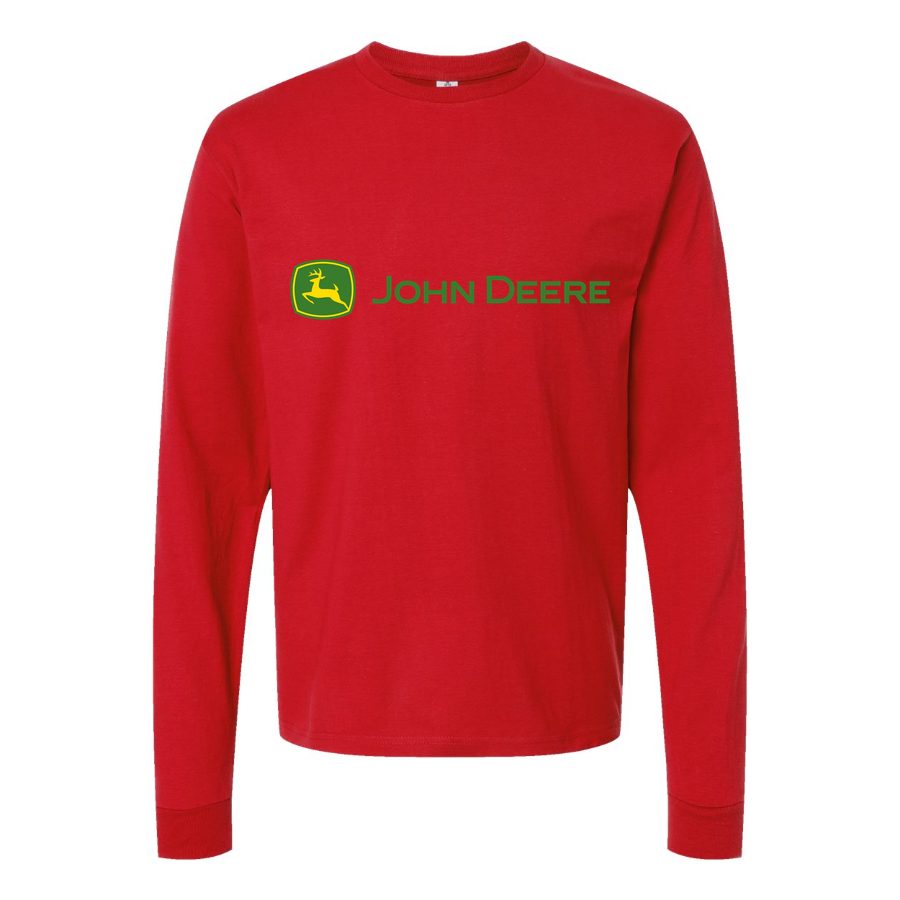 Men's John-Deere-Logo-Design Long sleeves Cotton Blend T-Shirt - Red