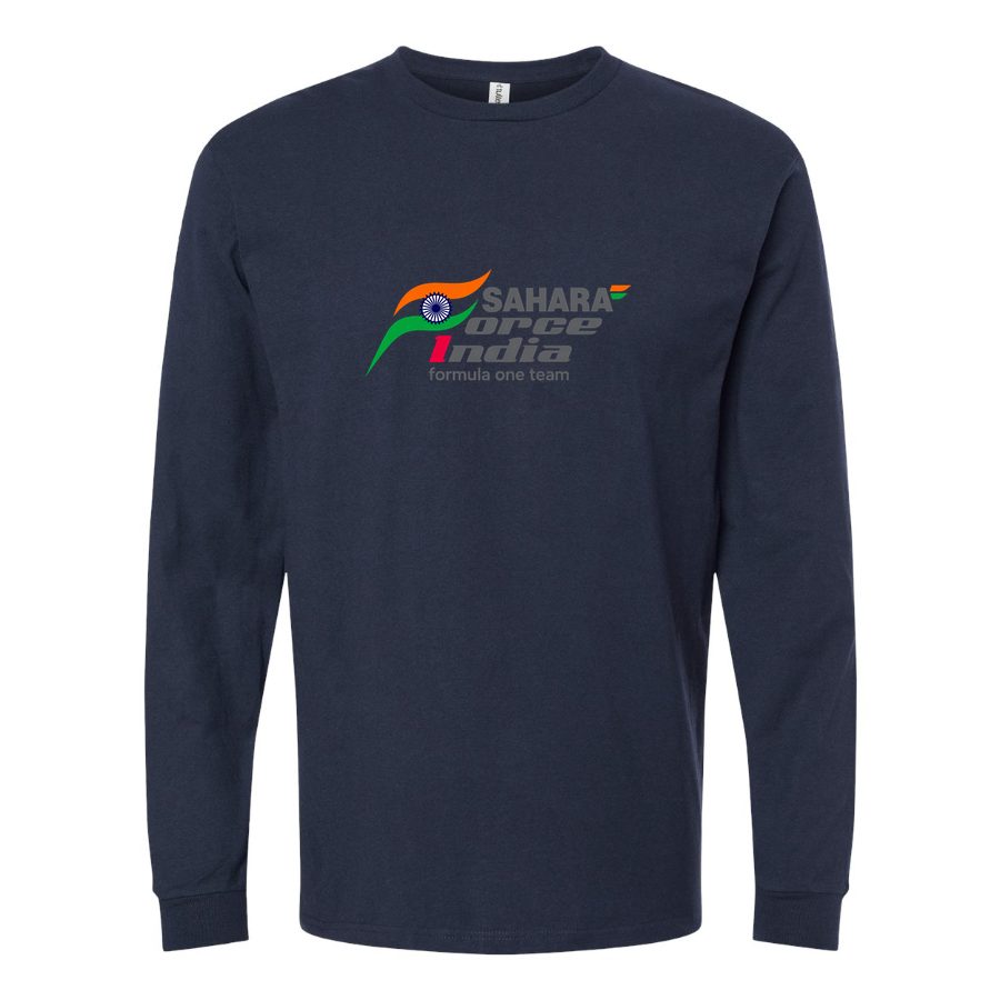 Men's Sahara Force India Formula One Team Long sleeves Cotton Blend T-Shirt - Navy