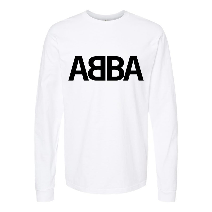 Men's Abba-Logo-768x432 Long sleeves Cotton Blend T-Shirt - White