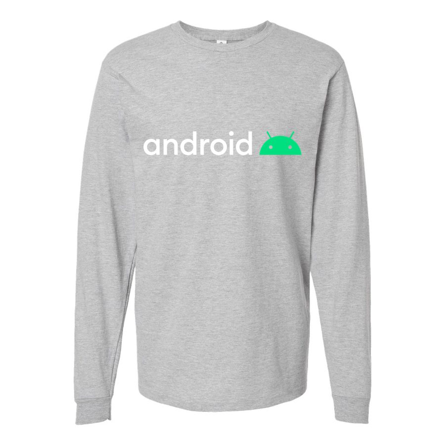 Men's Android-Logo White Long sleeves Cotton Blend T-Shirt - Gray