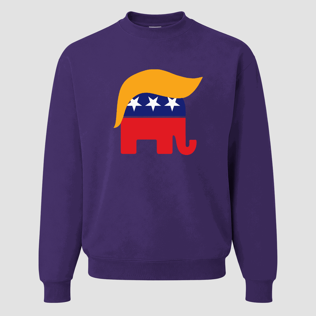 Men's Trump Hair GOP Elephant Crewneck Sweatshirt - Purple