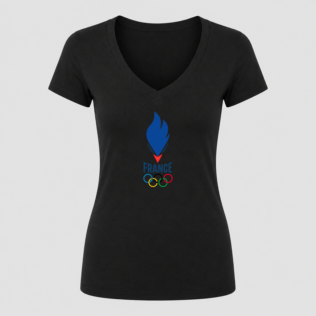 Women's France 2024 V Neck T-Shirt in black