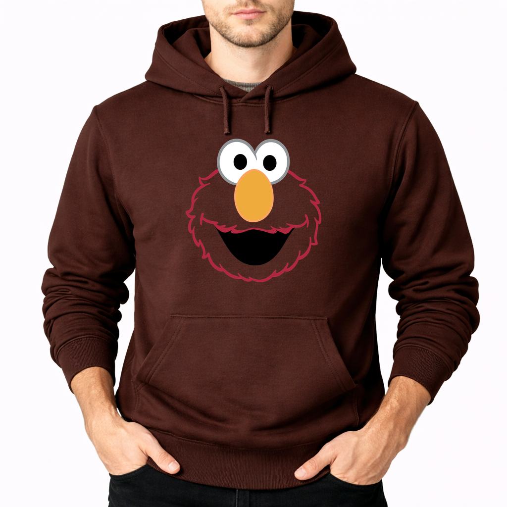 Men's Elmo Face Pullover Hoodie - Brown