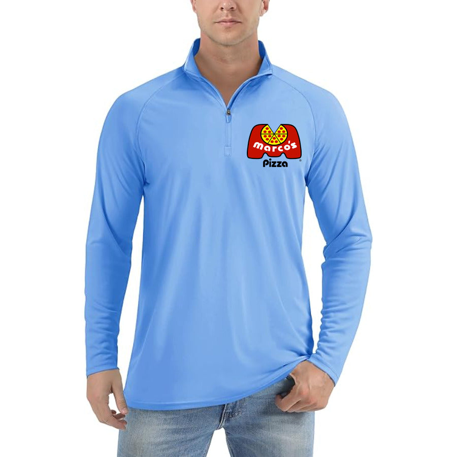 Logo Marcos Pizza quarter-zip athletic shirt in Light Blue