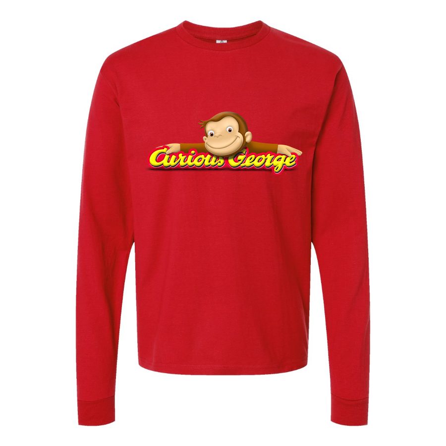 Men's Curious George logo PNG3 Long sleeves Cotton Blend T-Shirt - Red