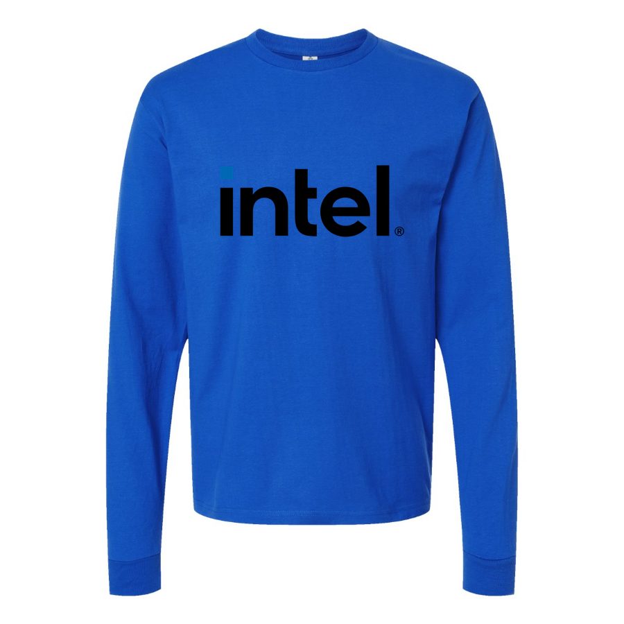 Men's Intel-logo-500x281-min Long sleeves Cotton Blend T-Shirt - Blue
