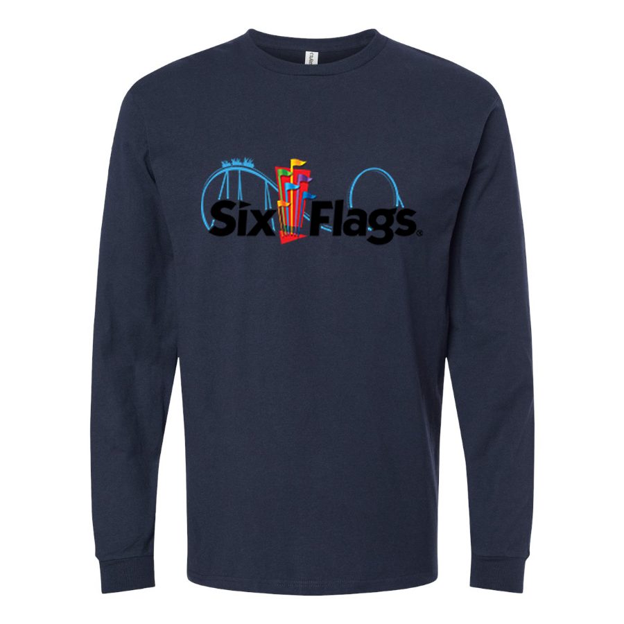 Men's Six Flags Long sleeves Cotton Blend T-Shirt - Navy