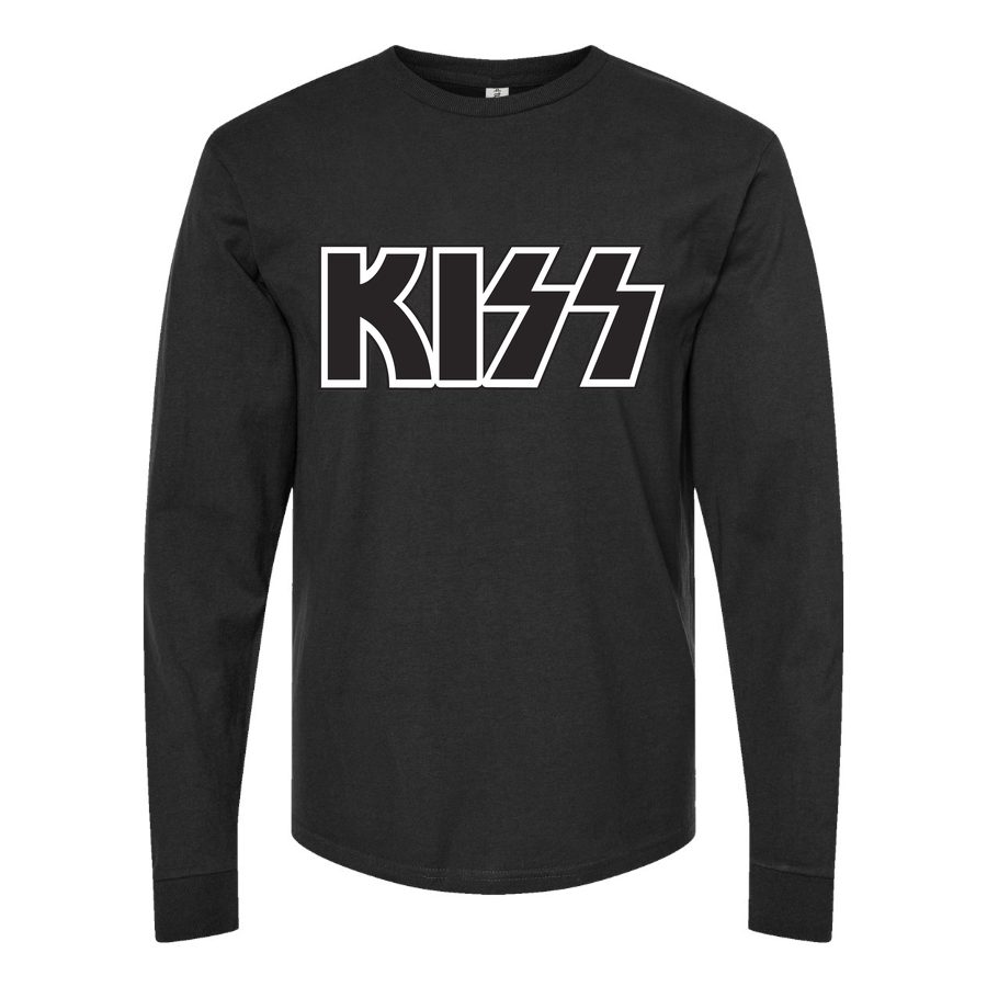 Men's Kiss-Logo Long sleeves Cotton Blend T-Shirt - Black
