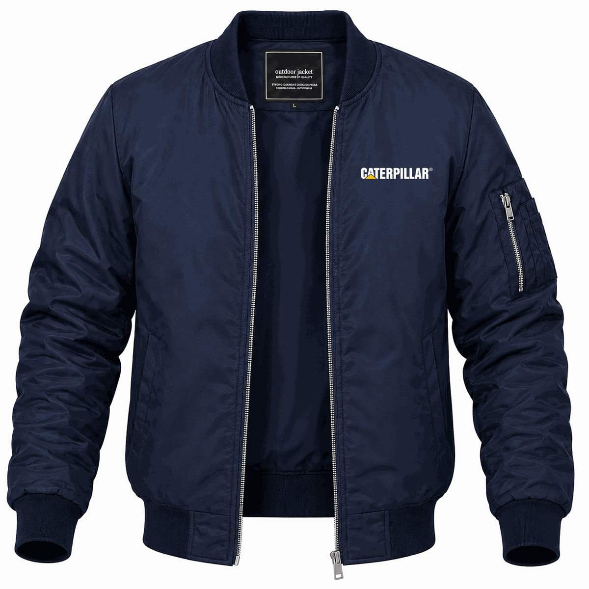 Men's Caterpillar White Lightweight Bomber Jacket - Navy