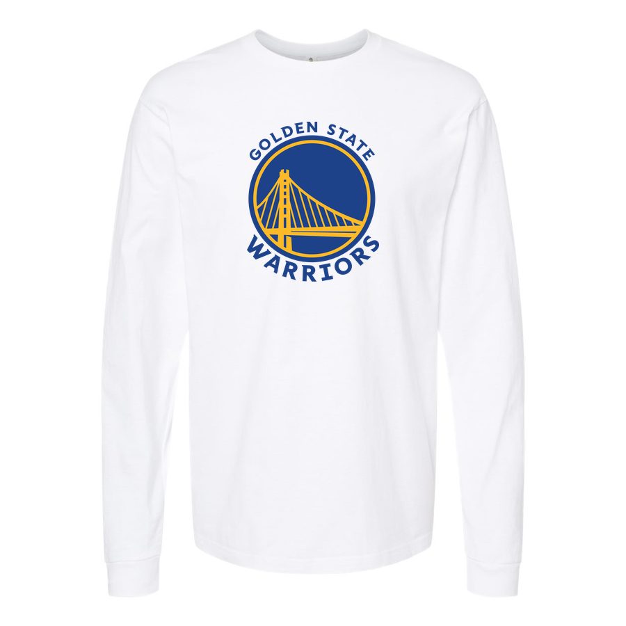 Men's Golden State Warriors logo Blue Long sleeves Cotton Blend T-Shirt - White