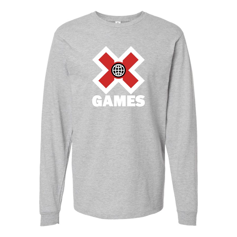 Men's X Games logo.white Long sleeves Cotton Blend T-Shirt - Gray