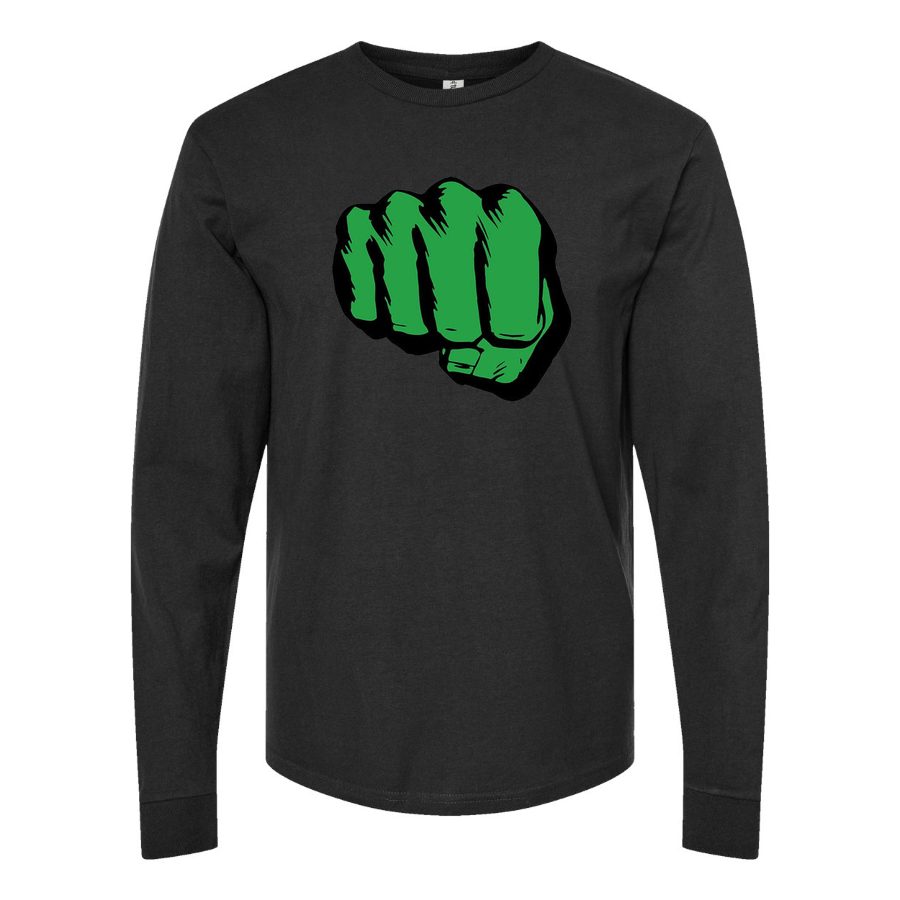Men's Hulk Punch logo Long sleeves Cotton Blend T-Shirt - Black