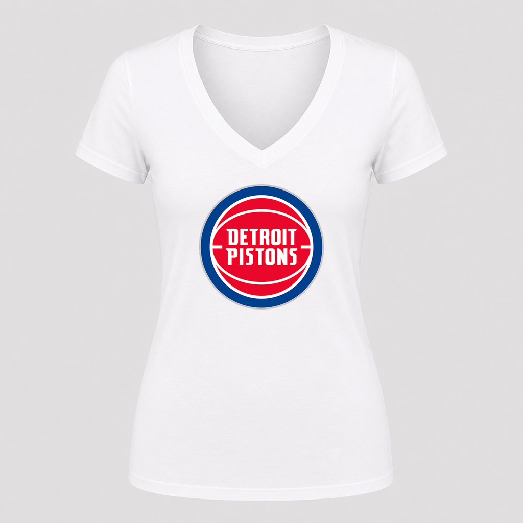 Women's Detroit Pistons V Neck T-Shirt in white