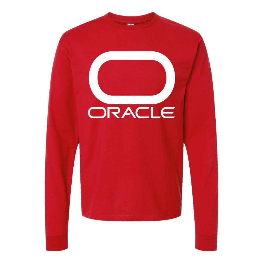 Men's Oracle Logo White Long sleeves Cotton Blend T-Shirt - Red