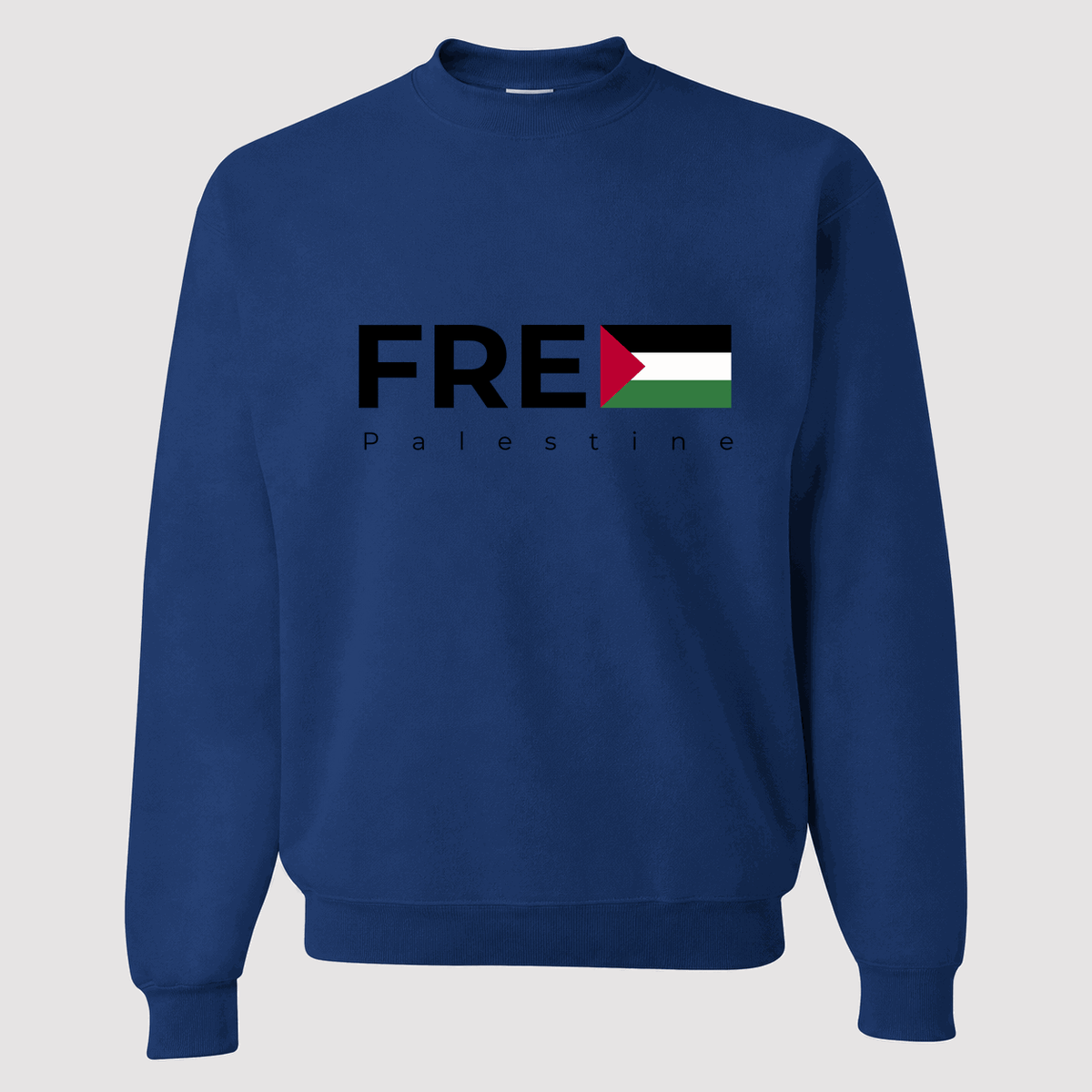 Men's Free Palestine Black Logo Crewneck Sweatshirt - Blue