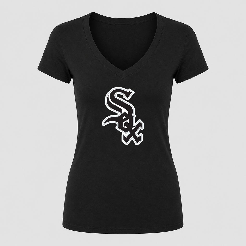 Women's Chicago White Sox V Neck T-Shirt in black